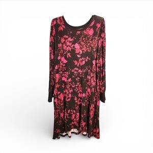 Torrid Size 2 Black & Pink Floral Super Soft Knit Skater Dress | Long Sleeve